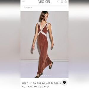 VRG GRL Brown Maxi Dress with White Lace Detailing Size 10